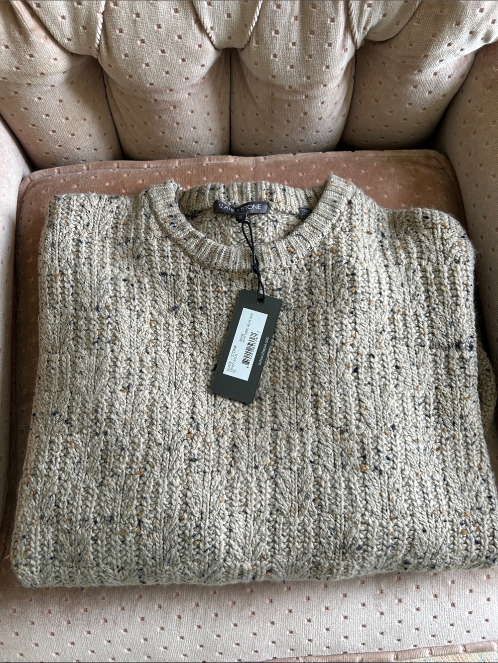 Slate & Stone Beige Heavy Basket Weave Sweater Crewneck Sweater Men’s XL NWT